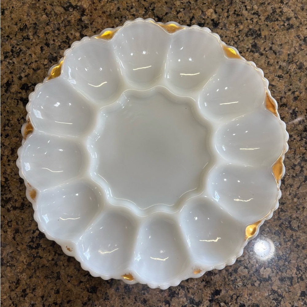 Anchor Hocking Fire King Milk Glass Deviled Egg Plate